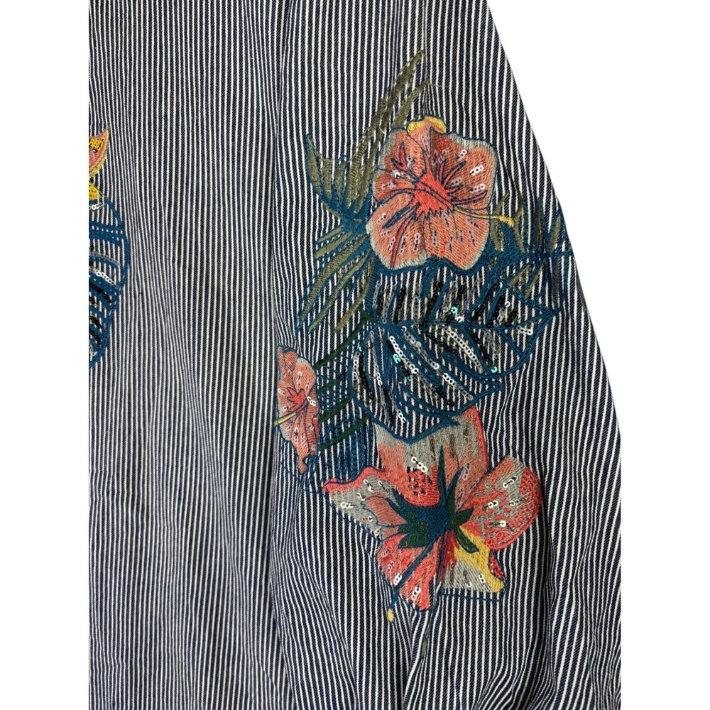 Philosophy Republic Clothing Floral Embroidered Striped Shift Dress Blue White L - Picture 7 of 12